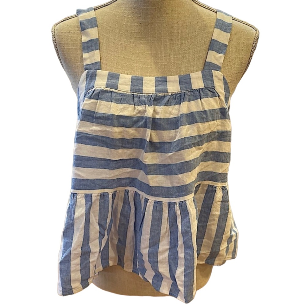 Loft Linen blend blue and white striped top Sz S